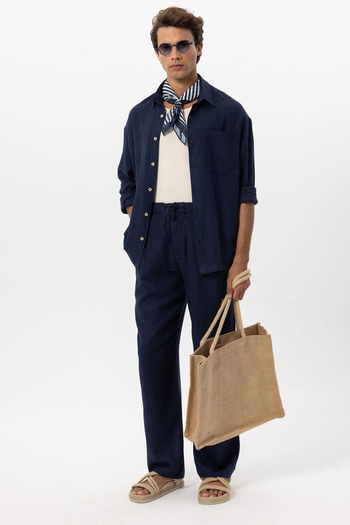 ANT Men's Linen Blend Baggy Pants with Waist Ties - Ciudad Madero