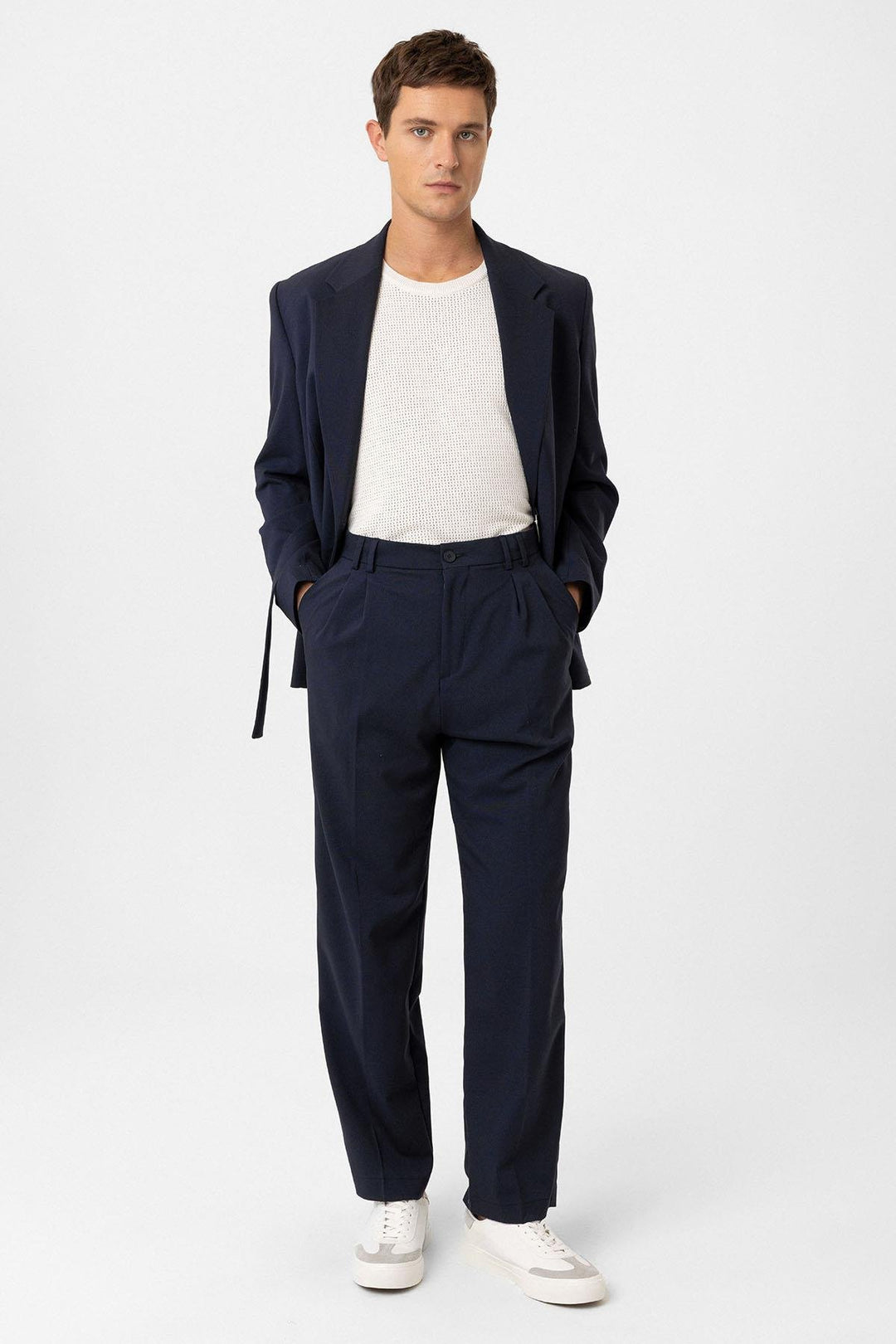 ANT Antioch Navy Blue Double Pleated Baggy Fit Men's Pants - Villa de Álvarez