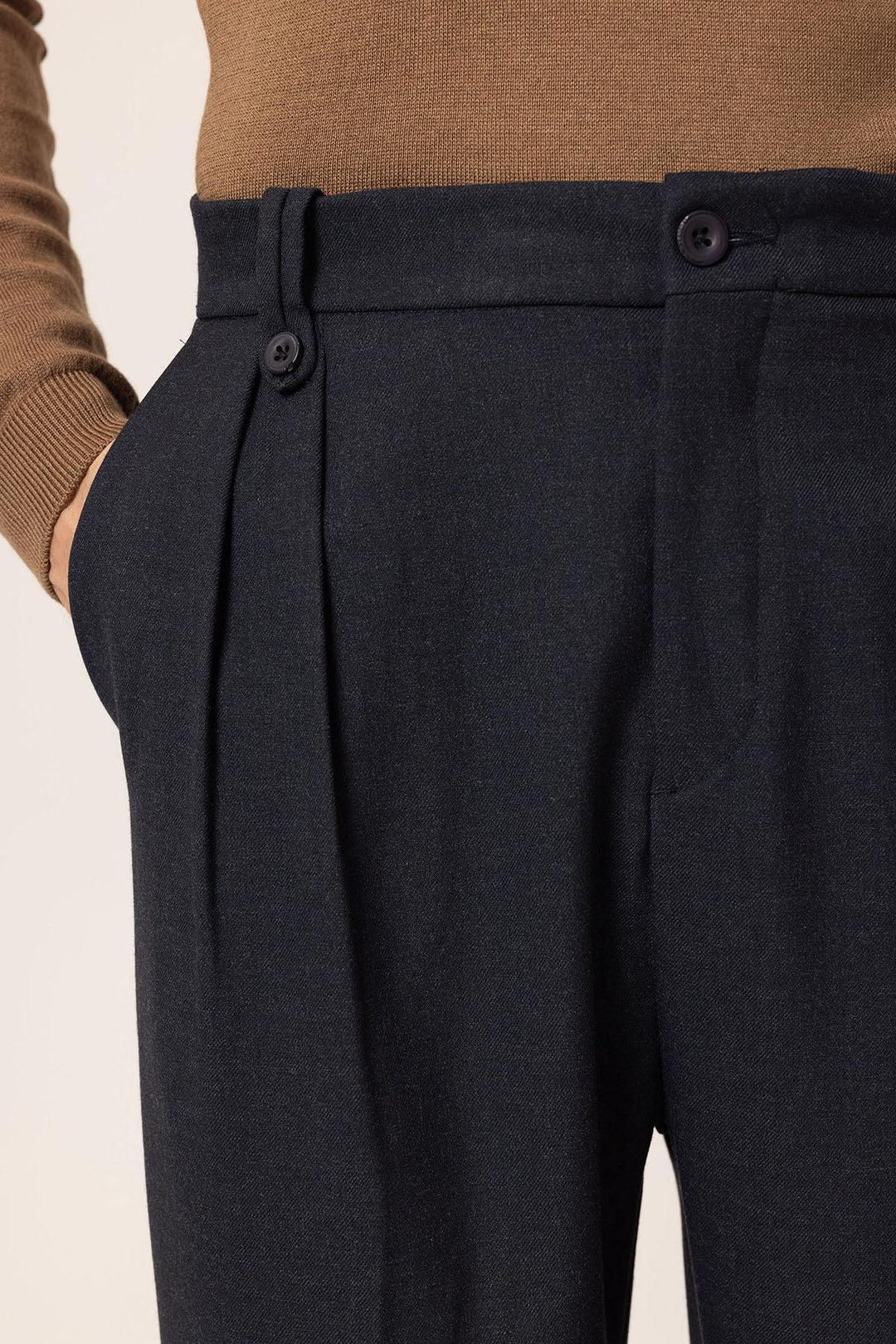 ANT Antioch Navy Blue Double Pleated High Waist Men's Pants - Warren