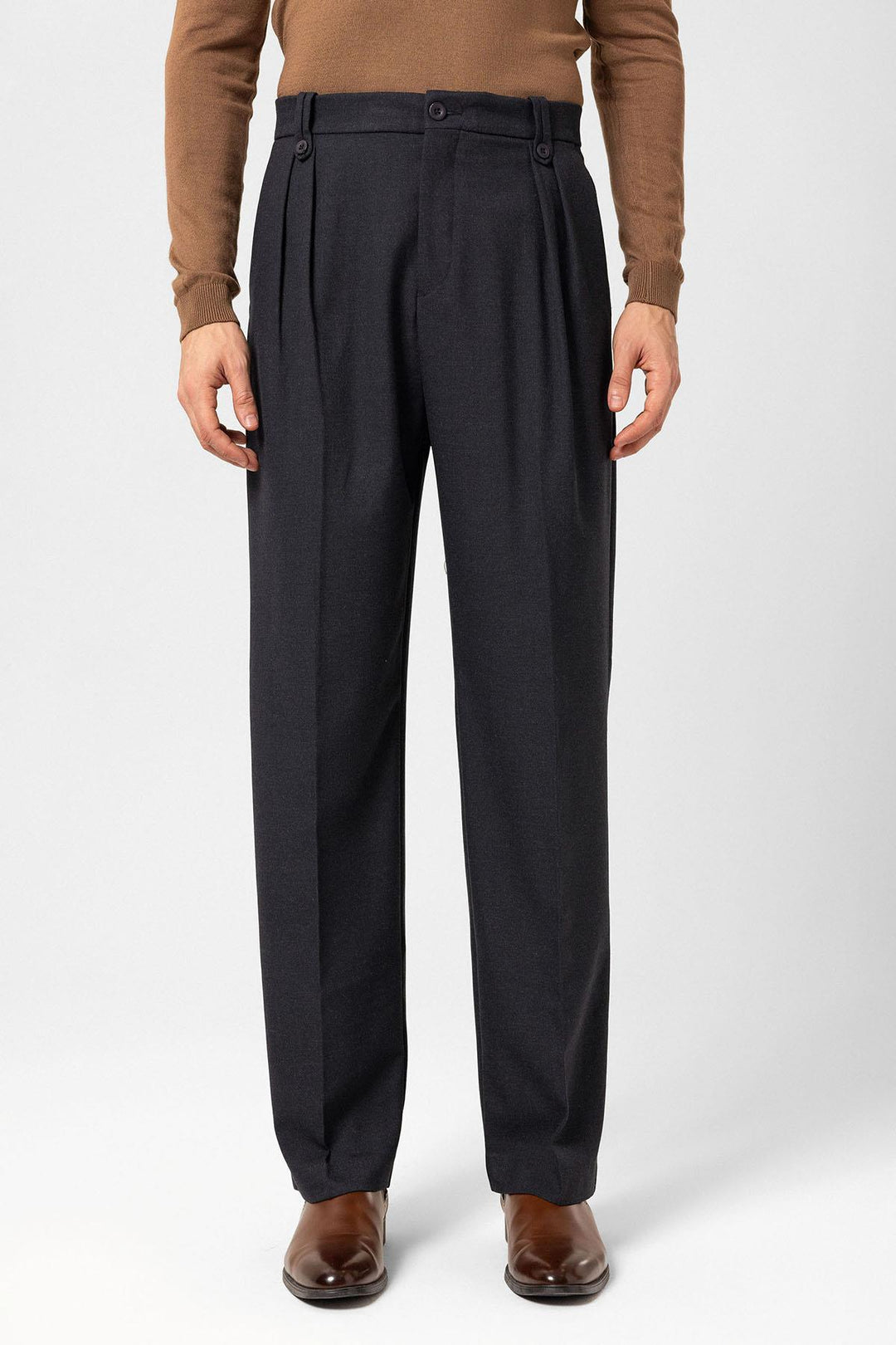 ANT Antioch Navy Blue Double Pleated High Waist Men's Pants - Warren