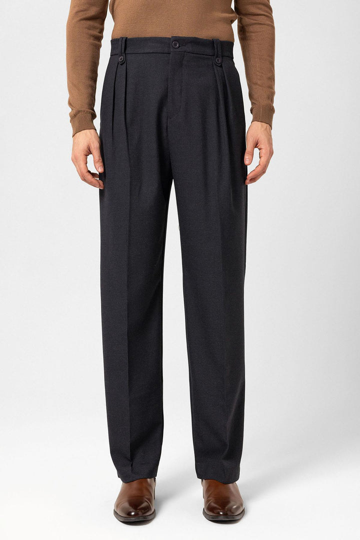 ANT Antioch Navy Blue Double Pleated High Waist Men's Pants - Warren