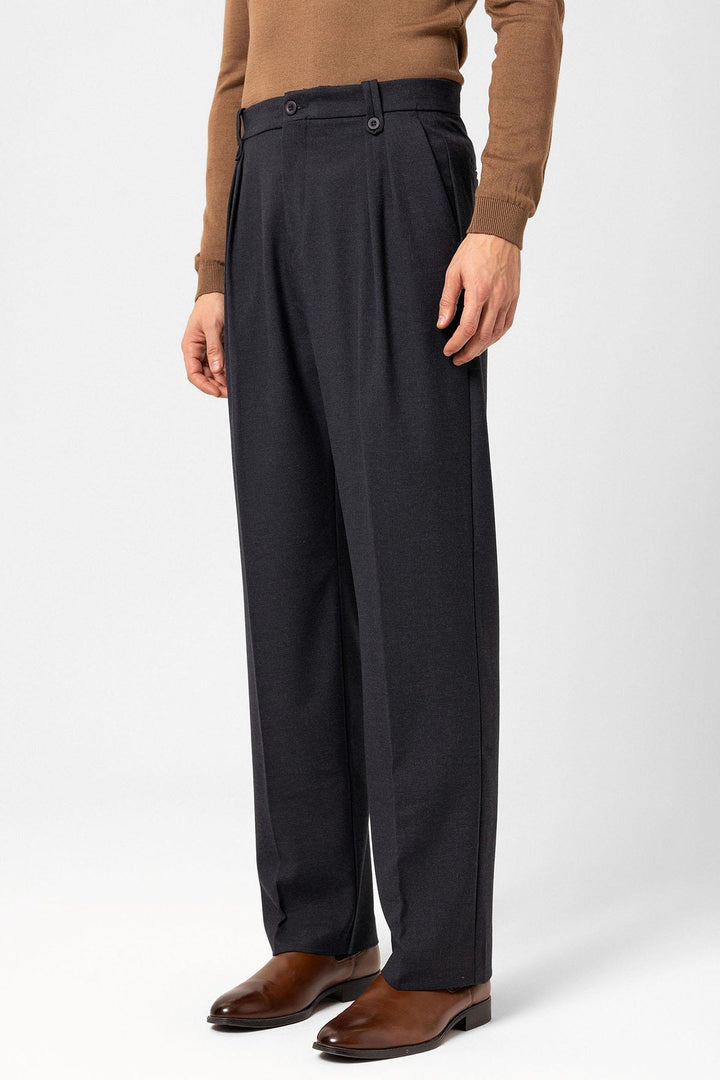 ANT Antioch Navy Blue Double Pleated High Waist Men's Pants - Warren