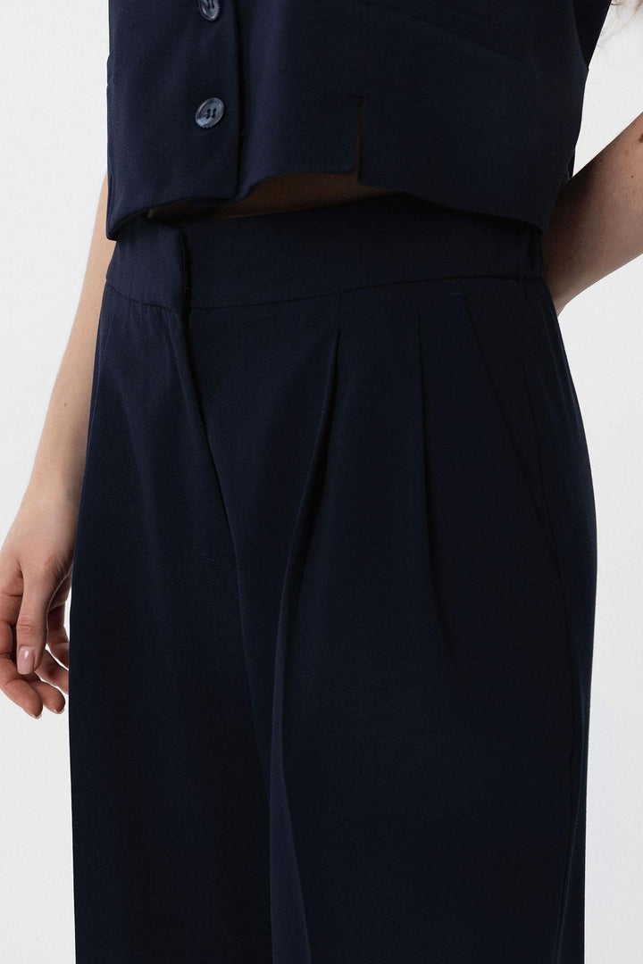 ANT Antioch Navy Blue Wide Leg High Waisted Women's Pants - Bridgwater