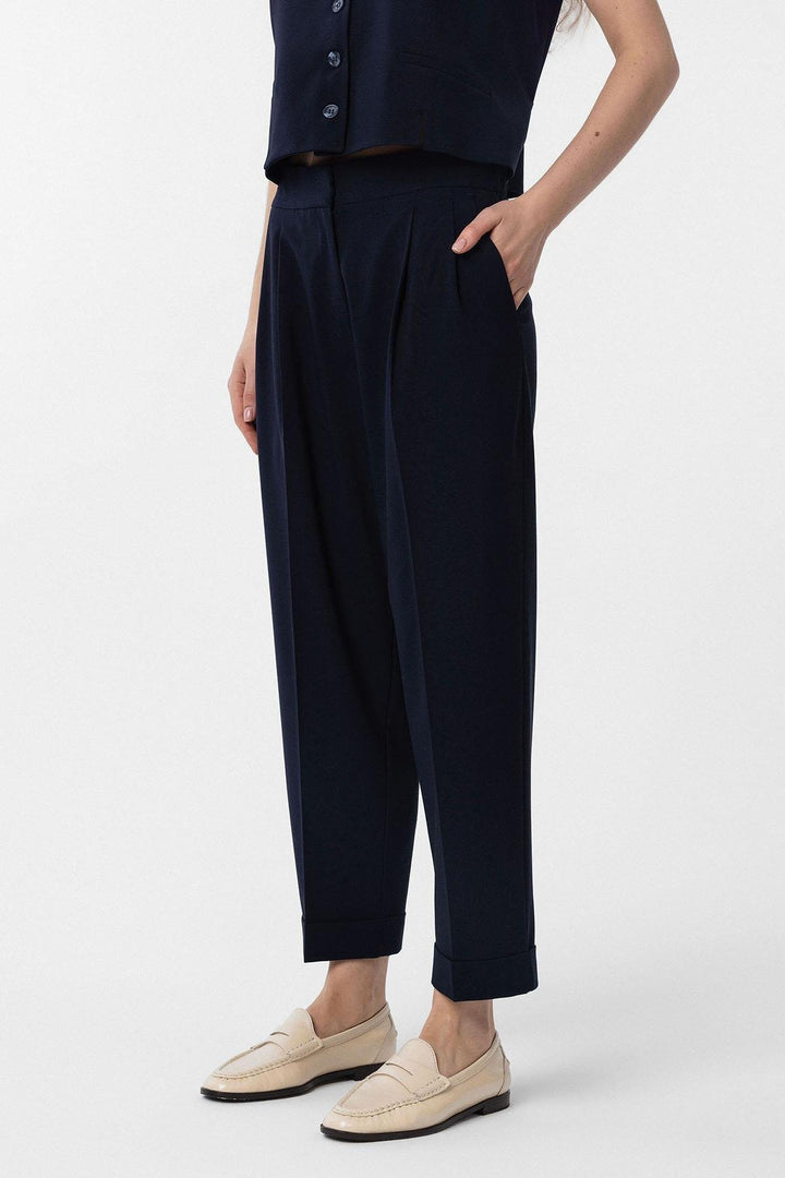 ANT Antioch Navy Blue Wide Leg High Waisted Women's Pants - Bridgwater