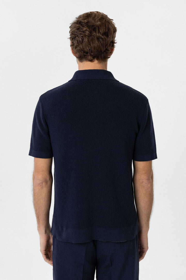 ANT Antioch Navy Blue Zippered Woven Men's Knit T-Shirt - Cranston