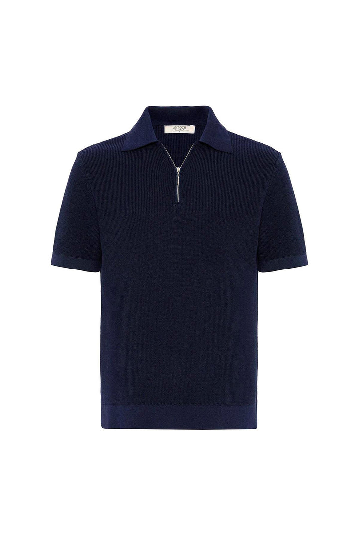 ANT Antioch Navy Blue Zippered Woven Men's Knit T-Shirt - Cranston