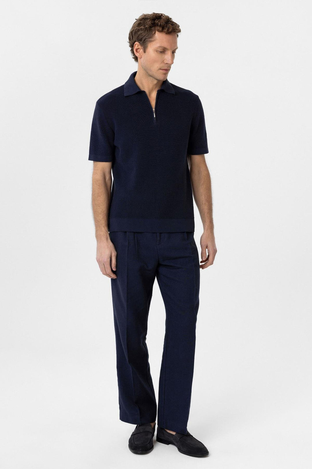 ANT Antioch Navy Blue Zippered Woven Men's Knit T-Shirt - Cranston