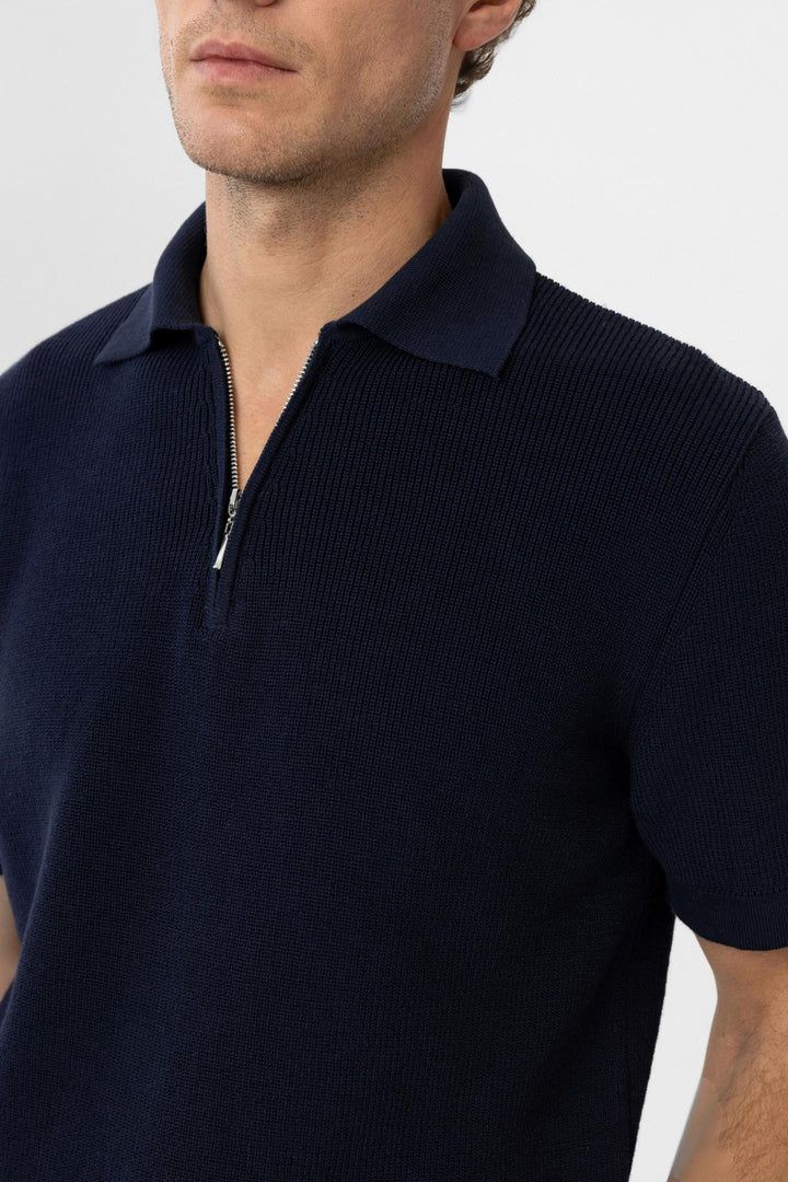 ANT Antioch Navy Blue Zippered Woven Men's Knit T-Shirt - Cranston
