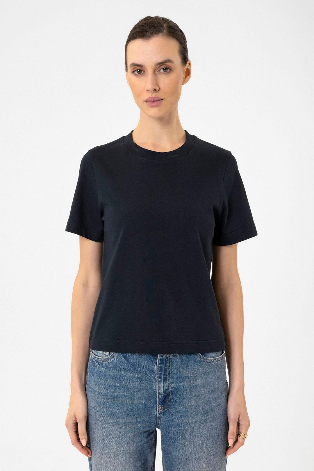 ANT Antioch Navy Women's Bicycle Collar Basic T-Shirt - Novi