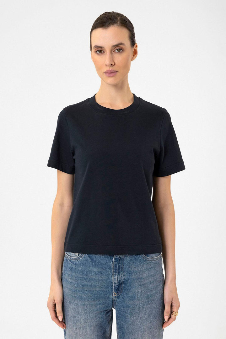 ANT Antioch Navy Women's Bicycle Collar Basic T-Shirt - Novi