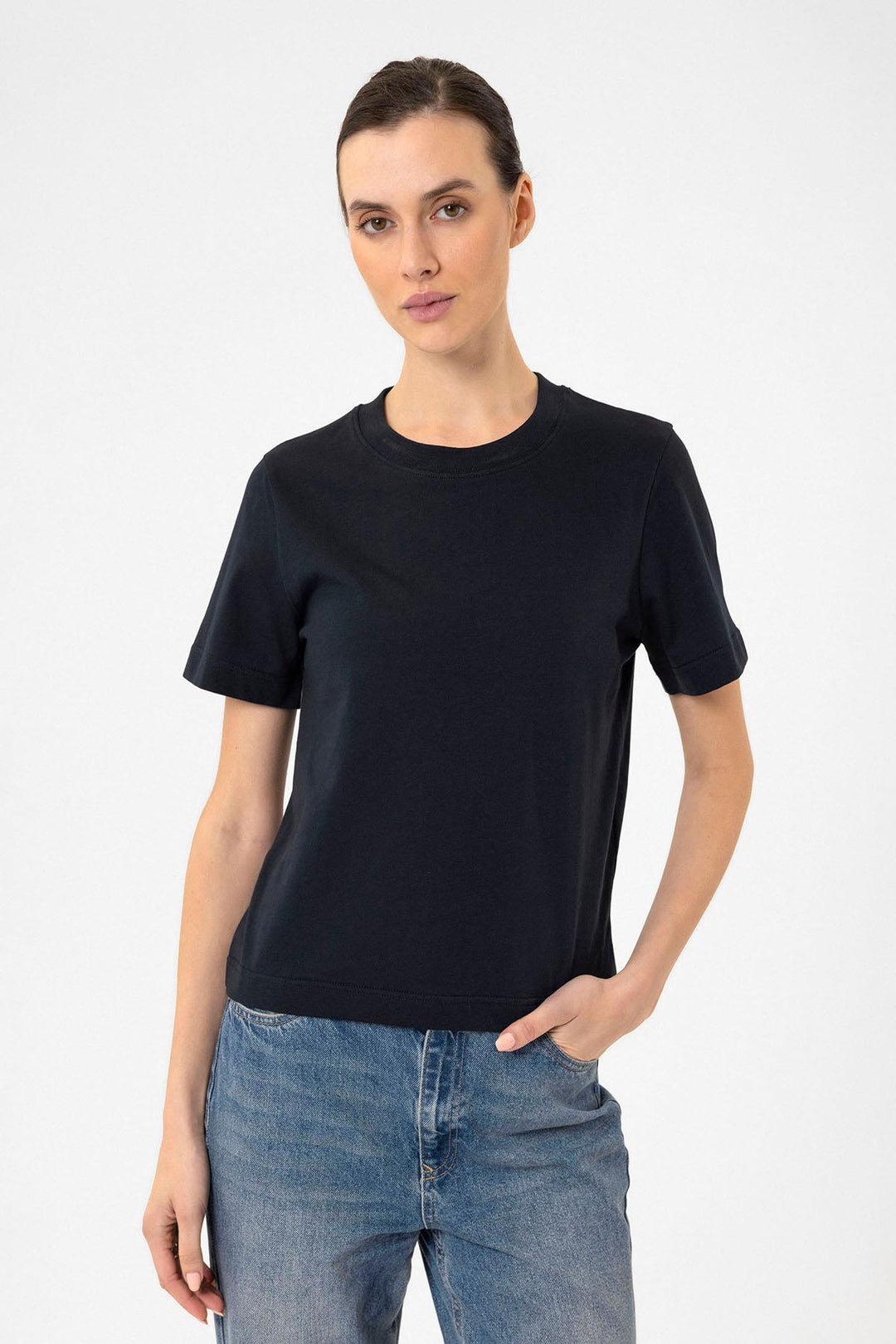 ANT Antioch Navy Women's Bicycle Collar Basic T-Shirt - Novi