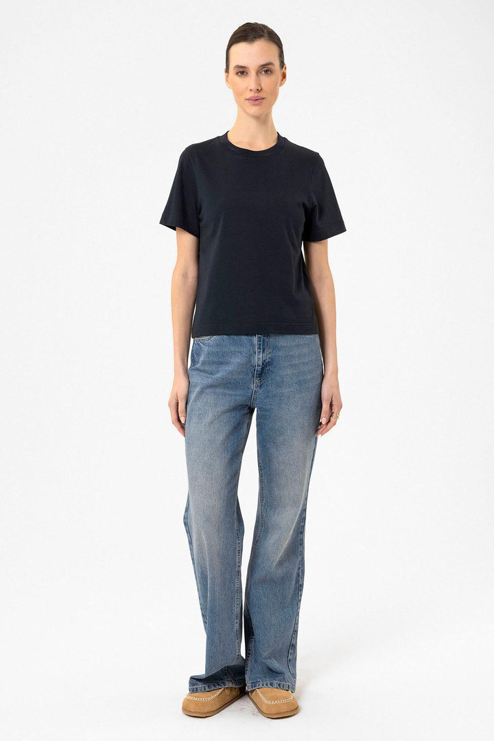 ANT Antioch Navy Women's Bicycle Collar Basic T-Shirt - Novi