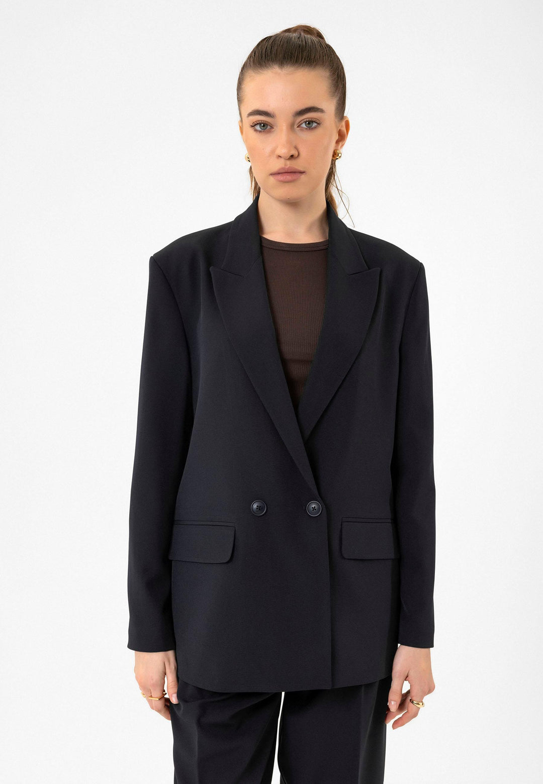 ANT Antioch Navy Blue Women's Wrap Closure Oversize Blazer Jacket - Wiesbaden