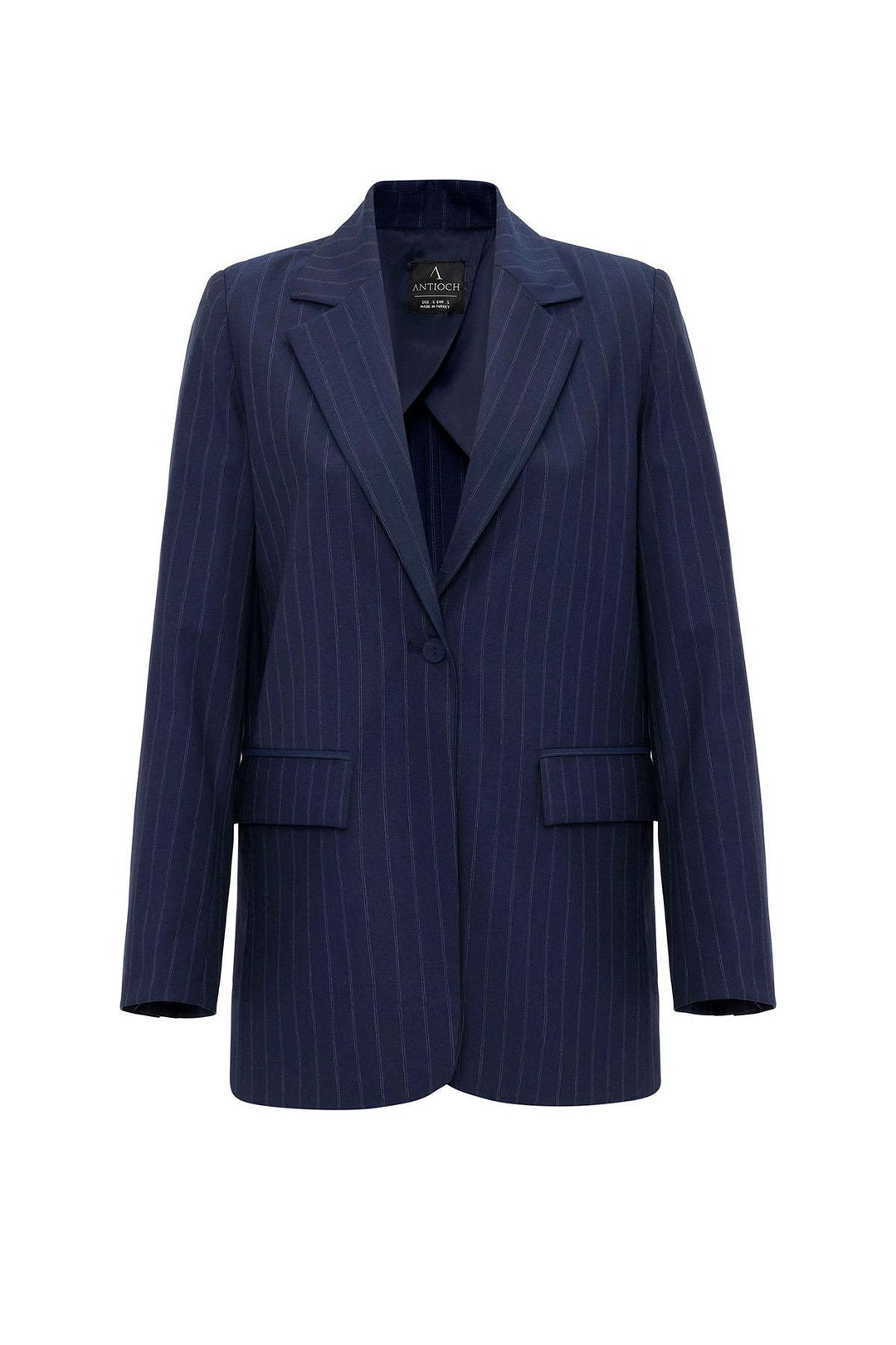 ANT Antioch Navy Blue Women's Single Button Striped Blazer Jacket - Calgary