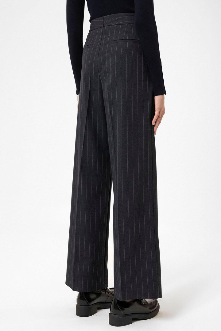 ANT Antioch Navy Blue High Waist Pleated Striped Pants for Women - Cornwall