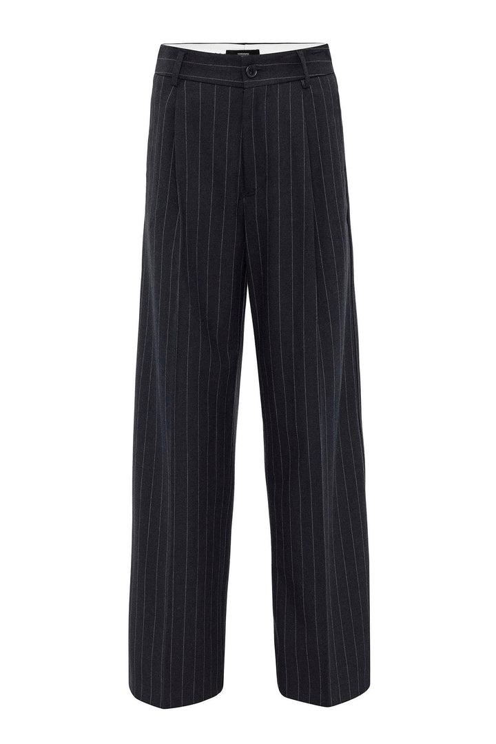 ANT Antioch Navy Blue High Waist Pleated Striped Pants for Women - Cornwall