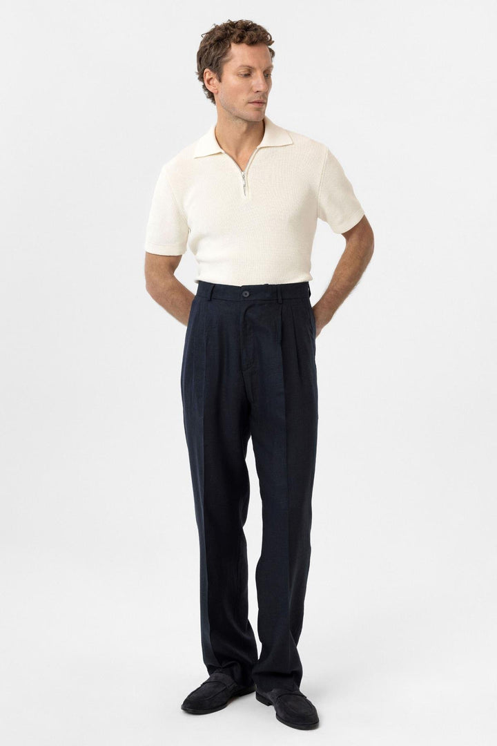 ANT Antioch Navy Linen Blend Men's Baggy Pants - Tulsa