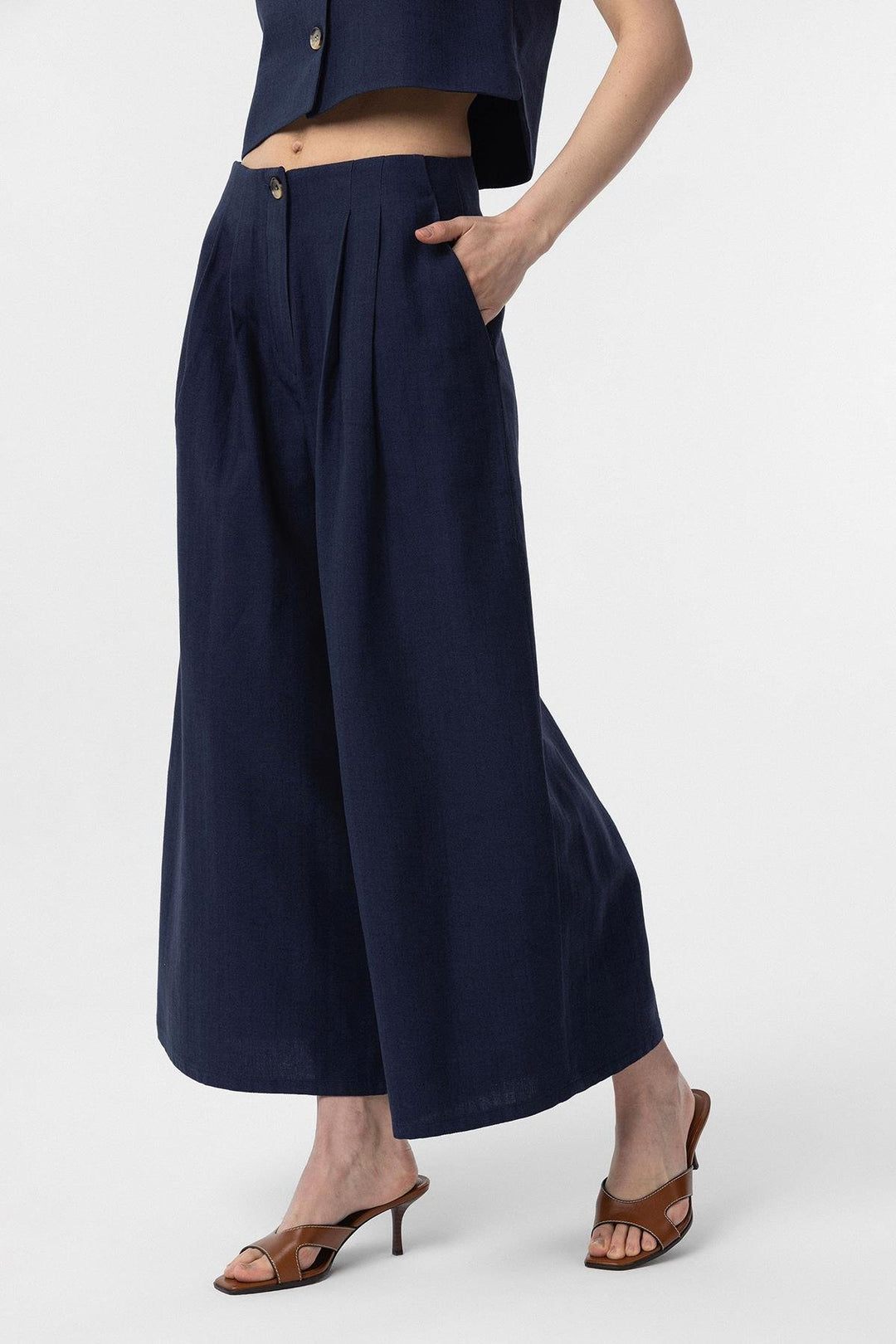 ANT Antioch Navy Linen Blend Women's Culotte Pants - Brühl