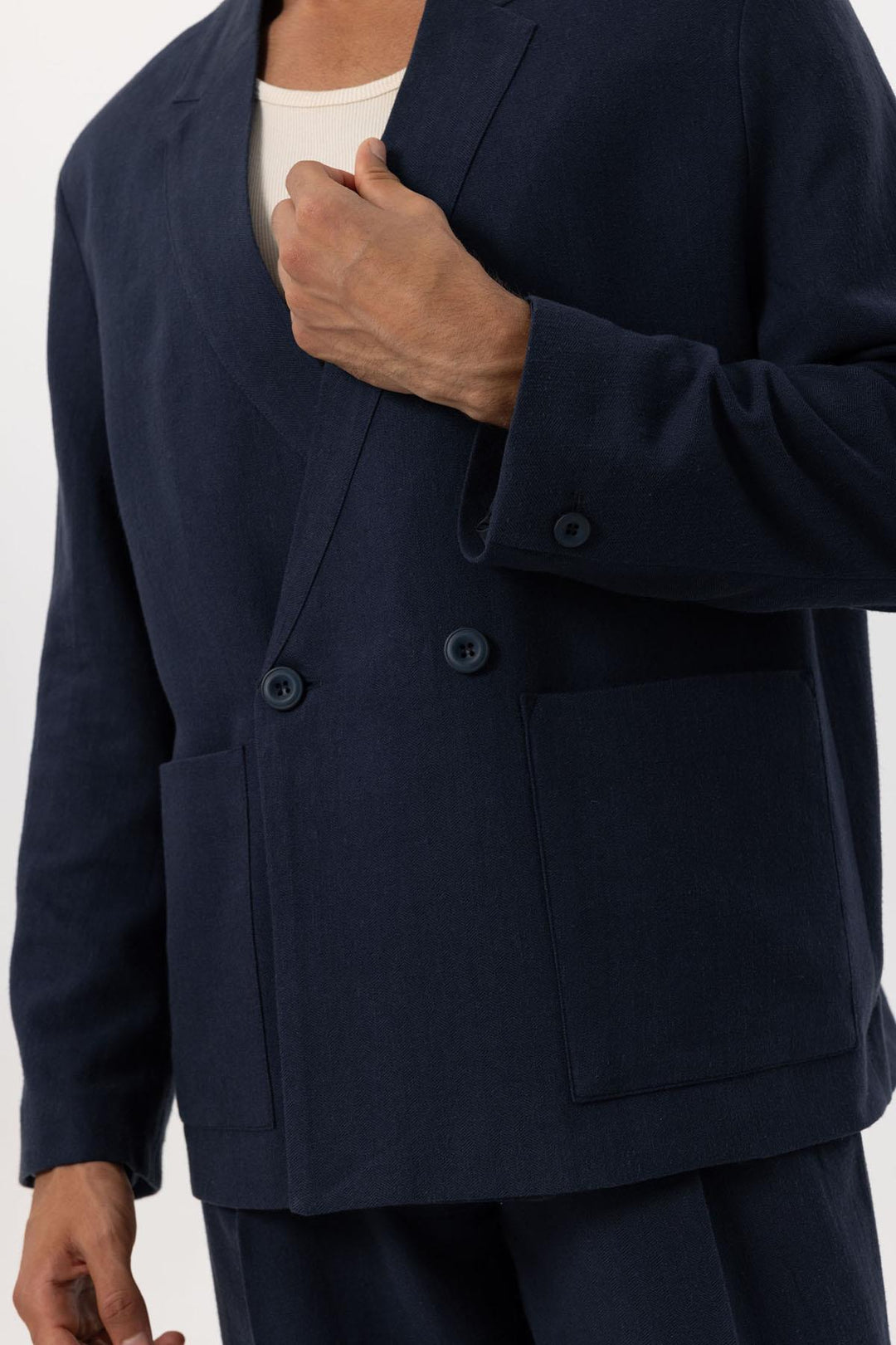 ANT Men's Linen Blend Double-breasted Buttoned Blazer Jacket - College Park