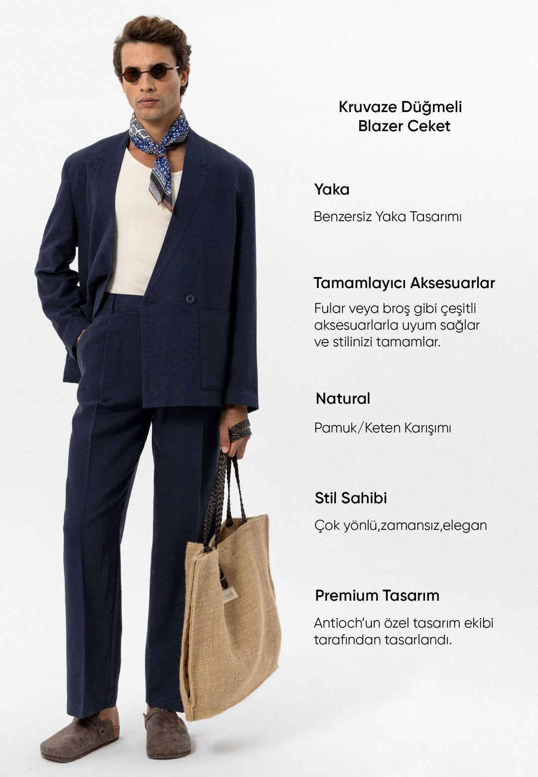 ANT Men's Linen Blend Double-breasted Buttoned Blazer Jacket - College Park