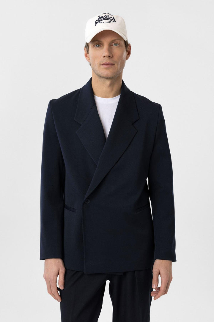 ANT Antioch Navy Blue Double Breasted Closure Flap Pocket Men's Blazer Jacket - Shawnee