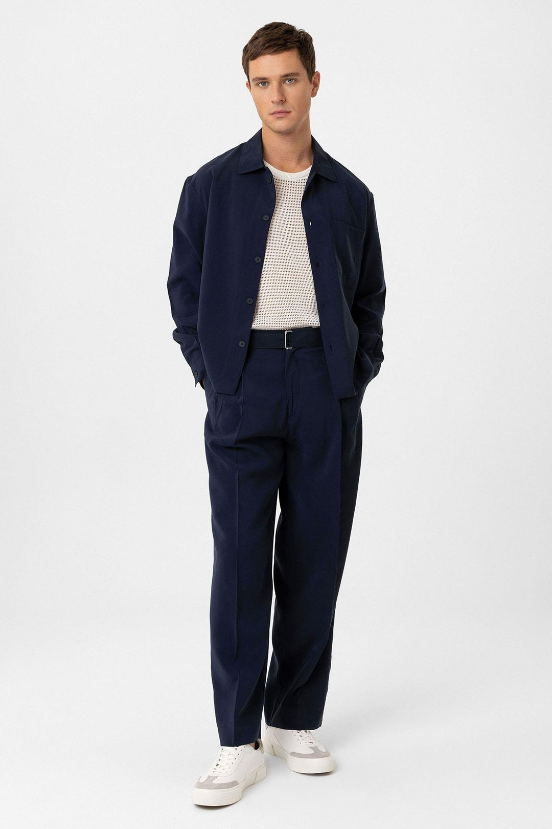 ANT Antioch Navy Blue Modal Fabric Relax Fit Belted Men's Pants - Kempen
