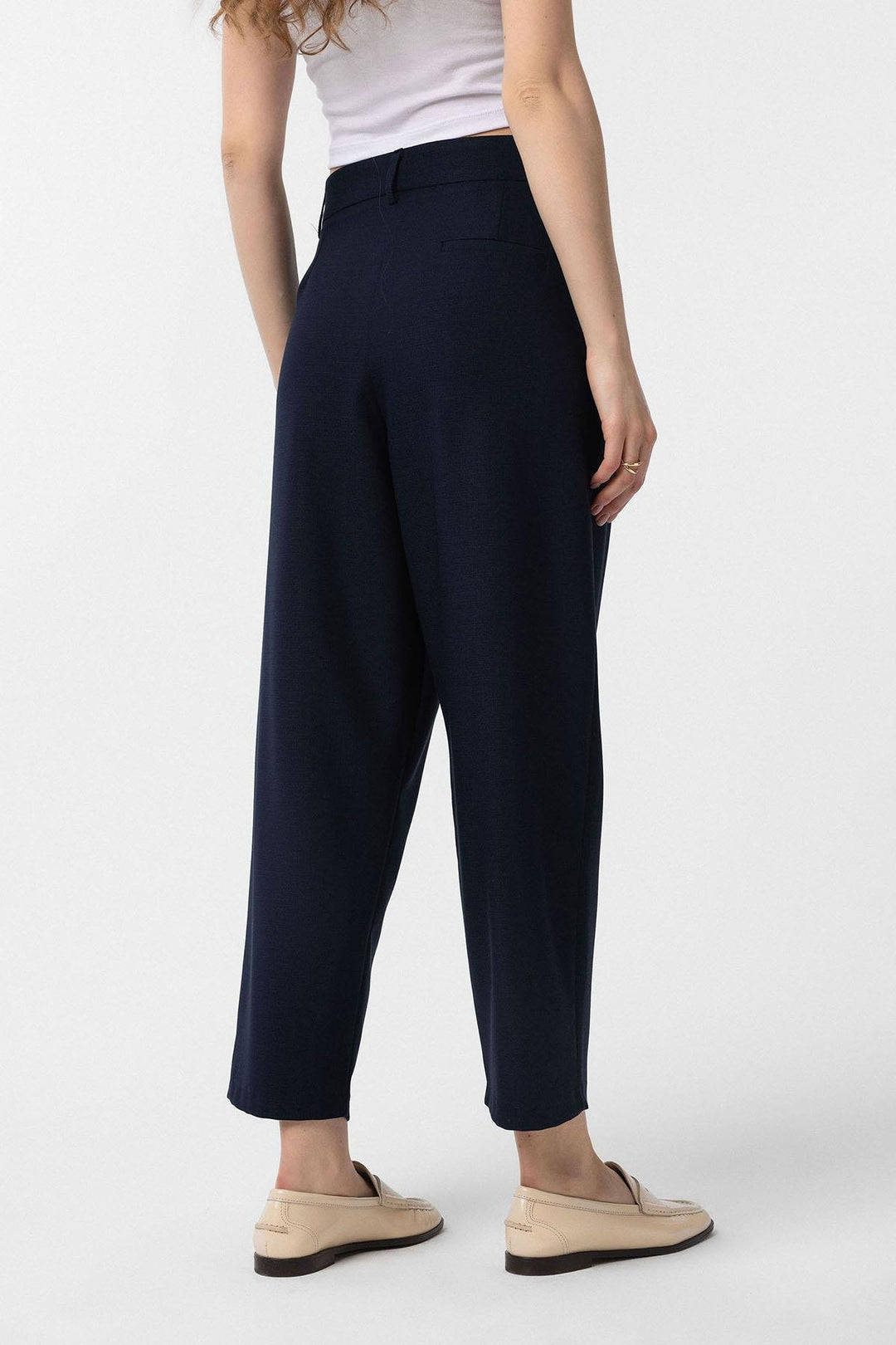 ANT Antioch Navy Blue Belted Soft Ankle-Length Women's Pants - Fondi