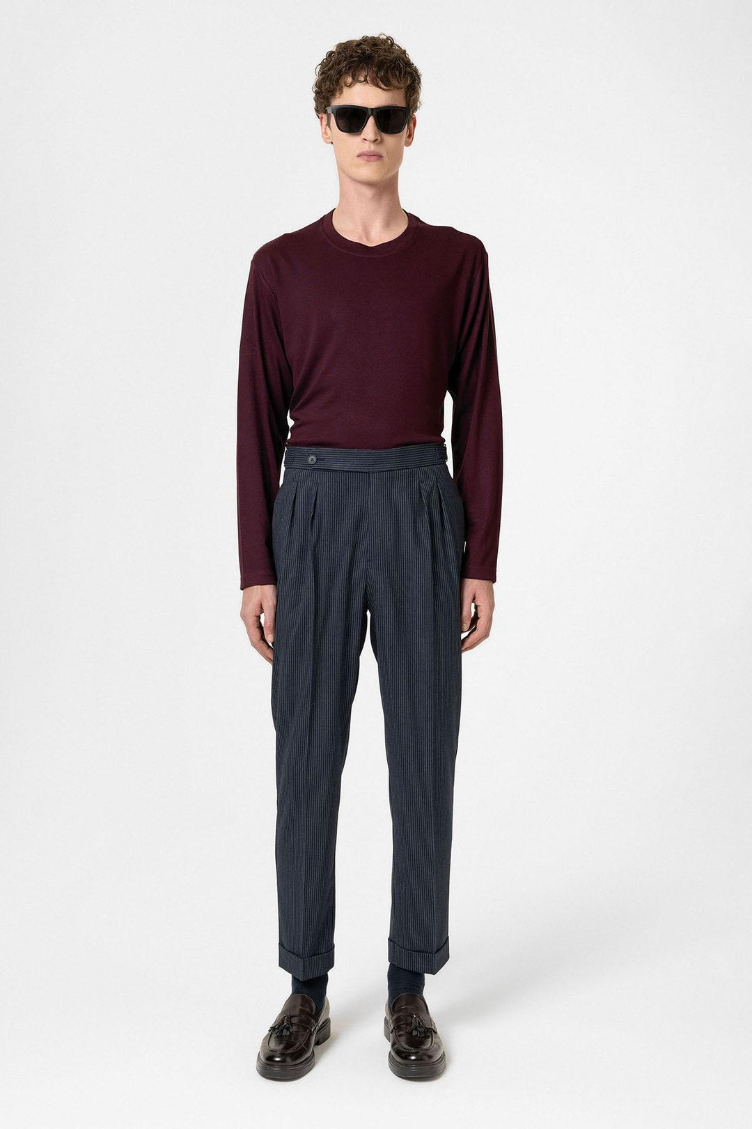 ANT Antioch Navy High Waist Striped Wide Leg Men's Trousers - Jacksonville