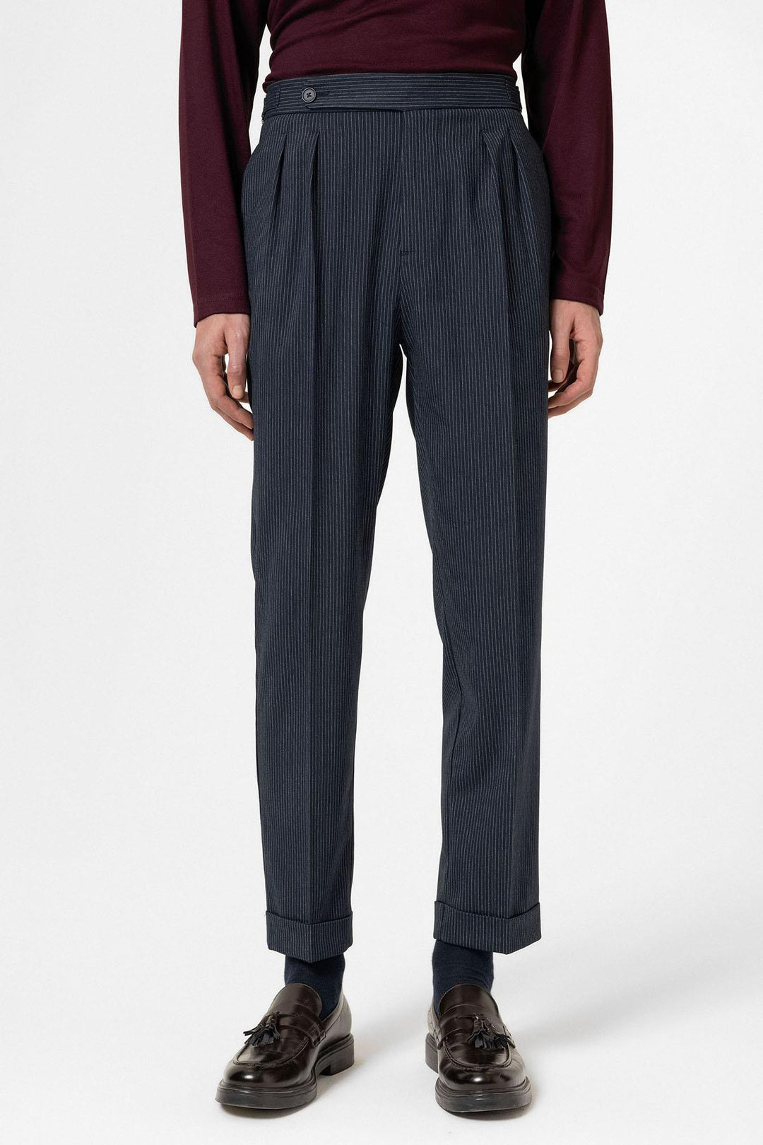 ANT Antioch Navy High Waist Striped Wide Leg Men's Trousers - Jacksonville