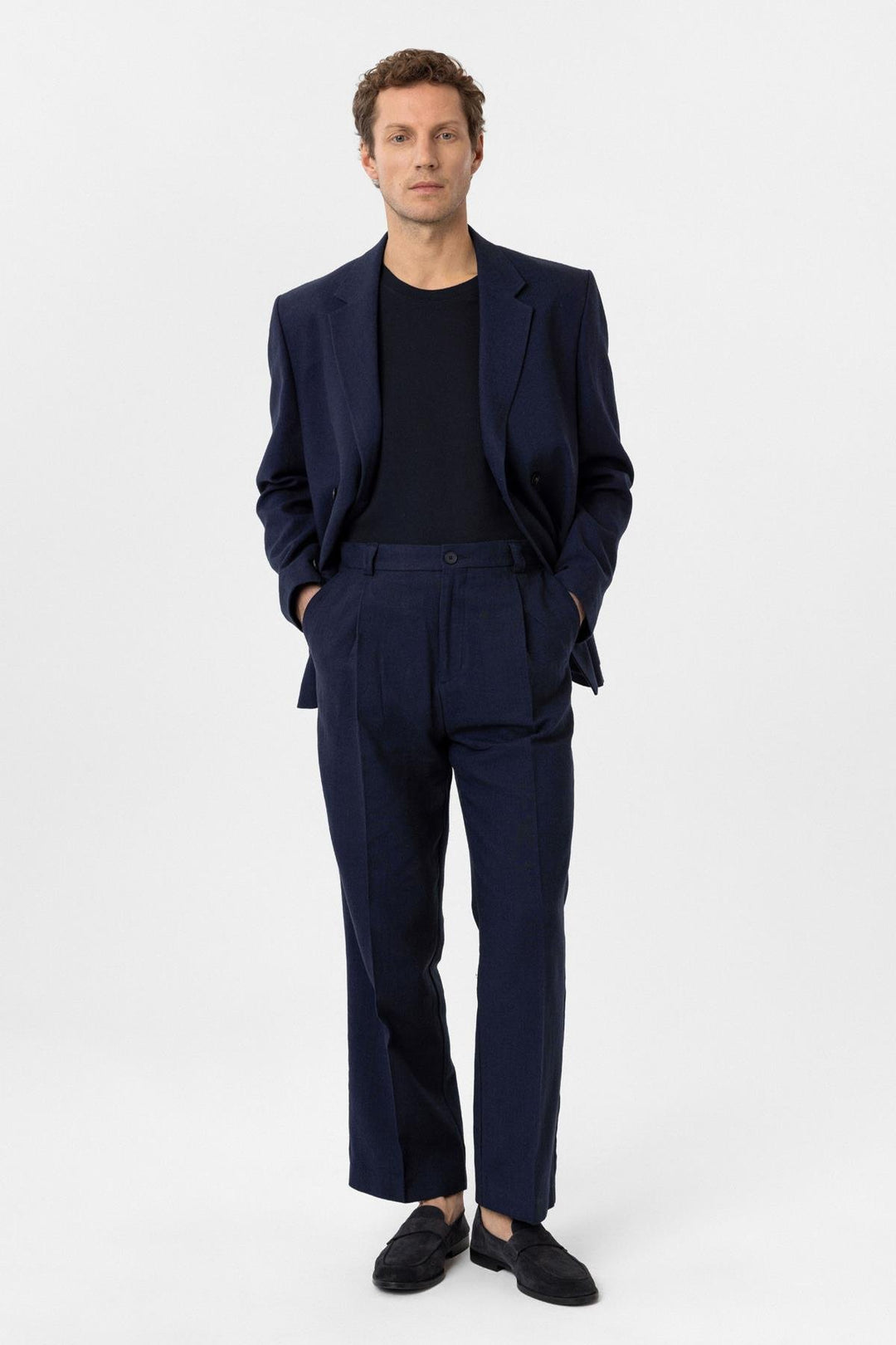 ANT Antioch Navy High Waist Linen Blend Men's Pants - Mixquiahuala de Juarez