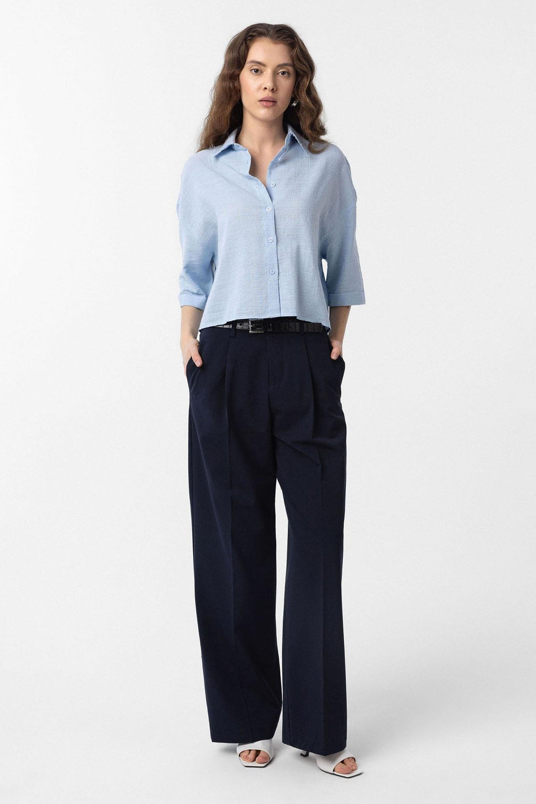ANT Antioch Navy High Waist Flared Women's Pants - Bordeaux