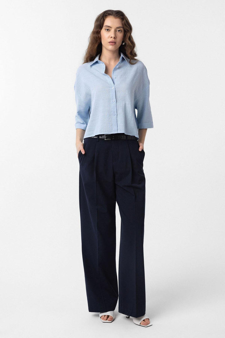 ANT Antioch Navy High Waist Flared Women's Pants - Bordeaux