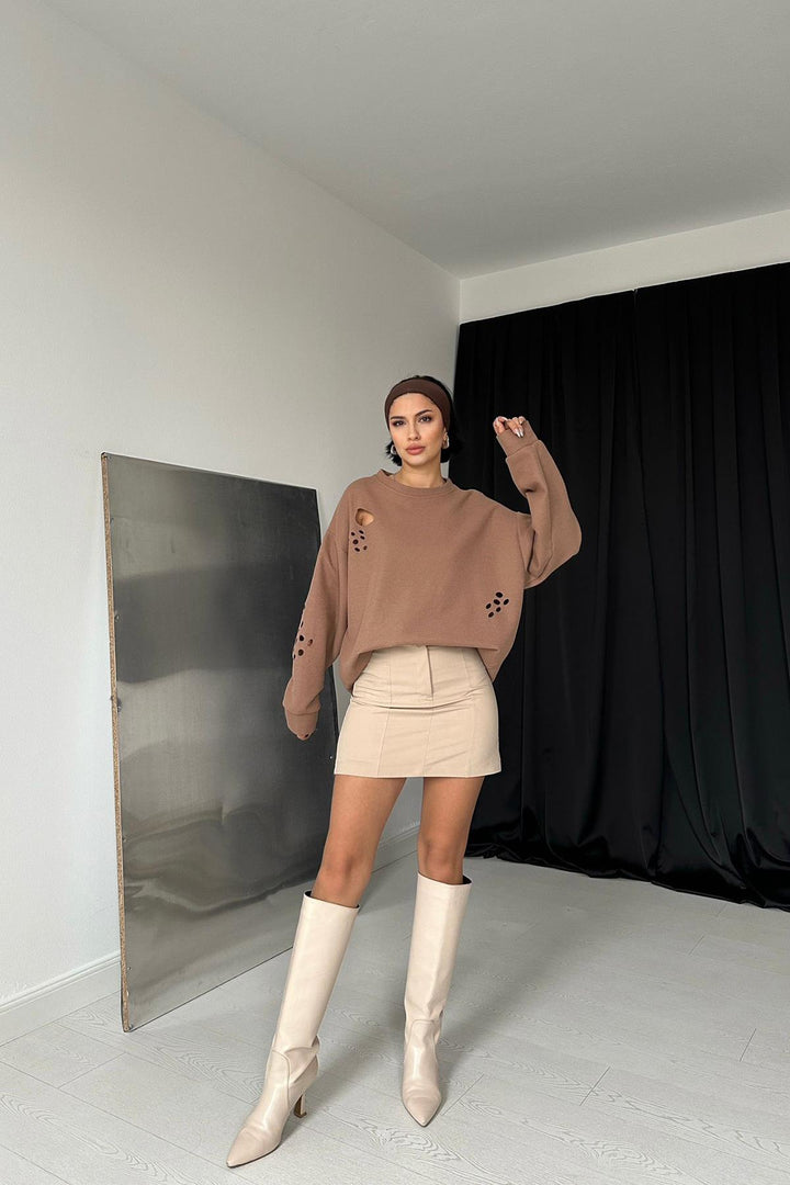 ELS Laser Cut Blouse - Camel - Victoria