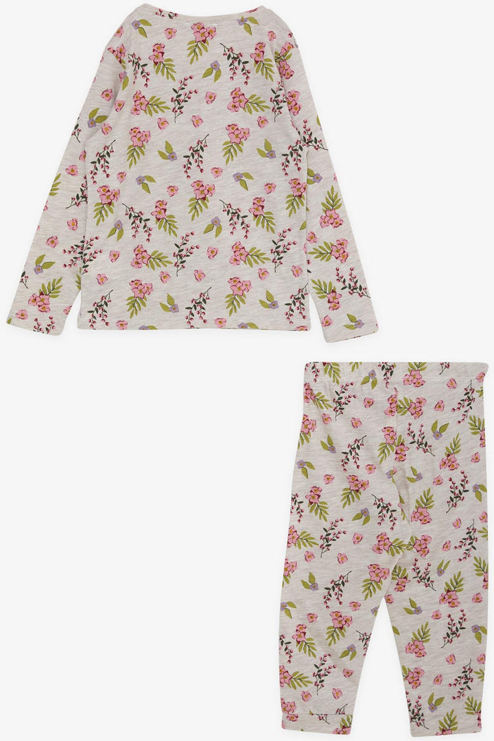 BRE Macaw Girl's Pajama Set Flower Patterned 3-7 Years, Beige Melange - Moncalieri