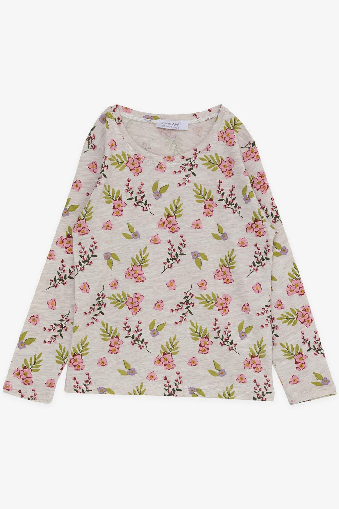 BRE Macaw Girl's Pajama Set Flower Patterned 3-7 Years, Beige Melange - Moncalieri