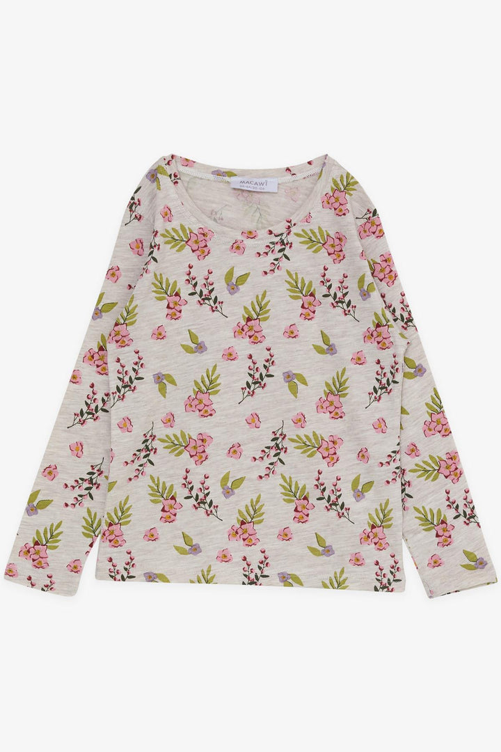 BRE Macaw Girl's Pajama Set Flower Patterned 3-7 Years, Beige Melange - Moncalieri