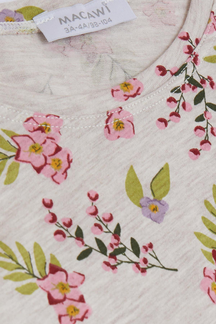 BRE Macaw Girl's Pajama Set Flower Patterned 3-7 Years, Beige Melange - Moncalieri