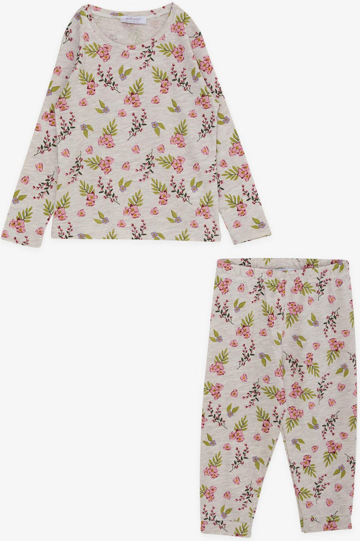 BRE Macaw Girl's Pajama Set Flower Patterned 3-7 Years, Beige Melange - Moncalieri