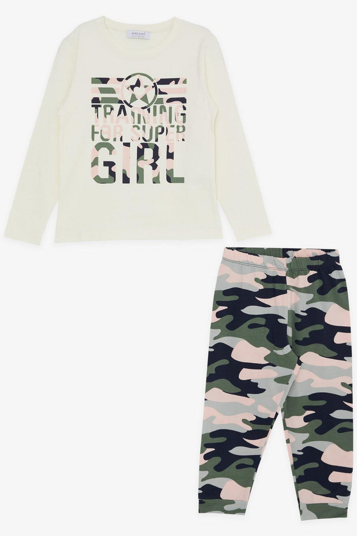 BRE Macaw Girl's Pajama Set Camouflage Patterned 3-8 Years, Cream - Santiago Tianguistenco