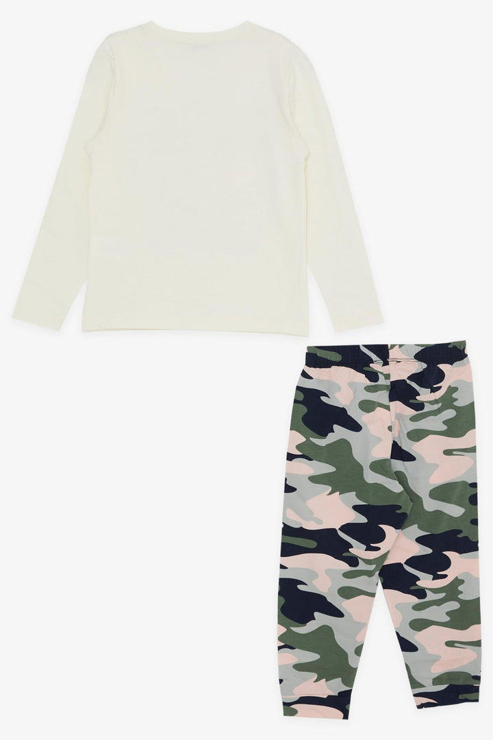 BRE Macaw Girl's Pajama Set Camouflage Patterned 3-8 Years, Cream - Santiago Tianguistenco