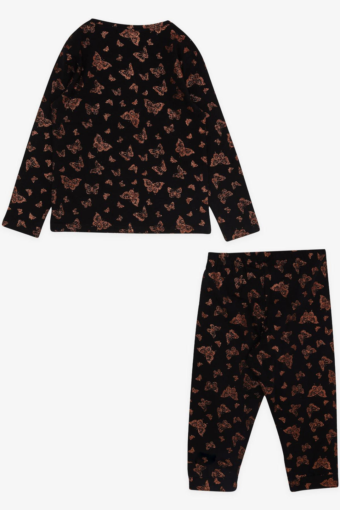 BRE Macaw Girl's Pajama Set with Glittery Butterfly Pattern, 3-7 Years, Black - Gjilan