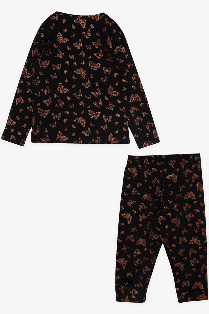 BRE Macaw Girl's Pajama Set with Glittery Butterfly Pattern, 3-7 Years, Black - Gjilan