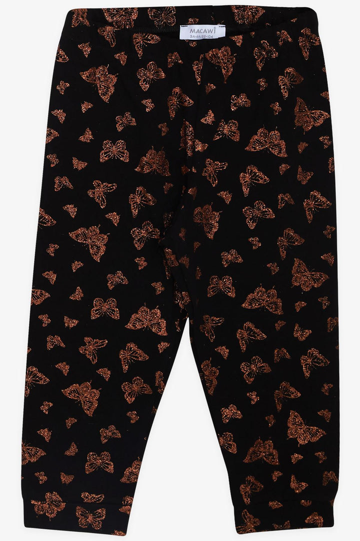 BRE Macaw Girl's Pajama Set with Glittery Butterfly Pattern, 3-7 Years, Black - Gjilan