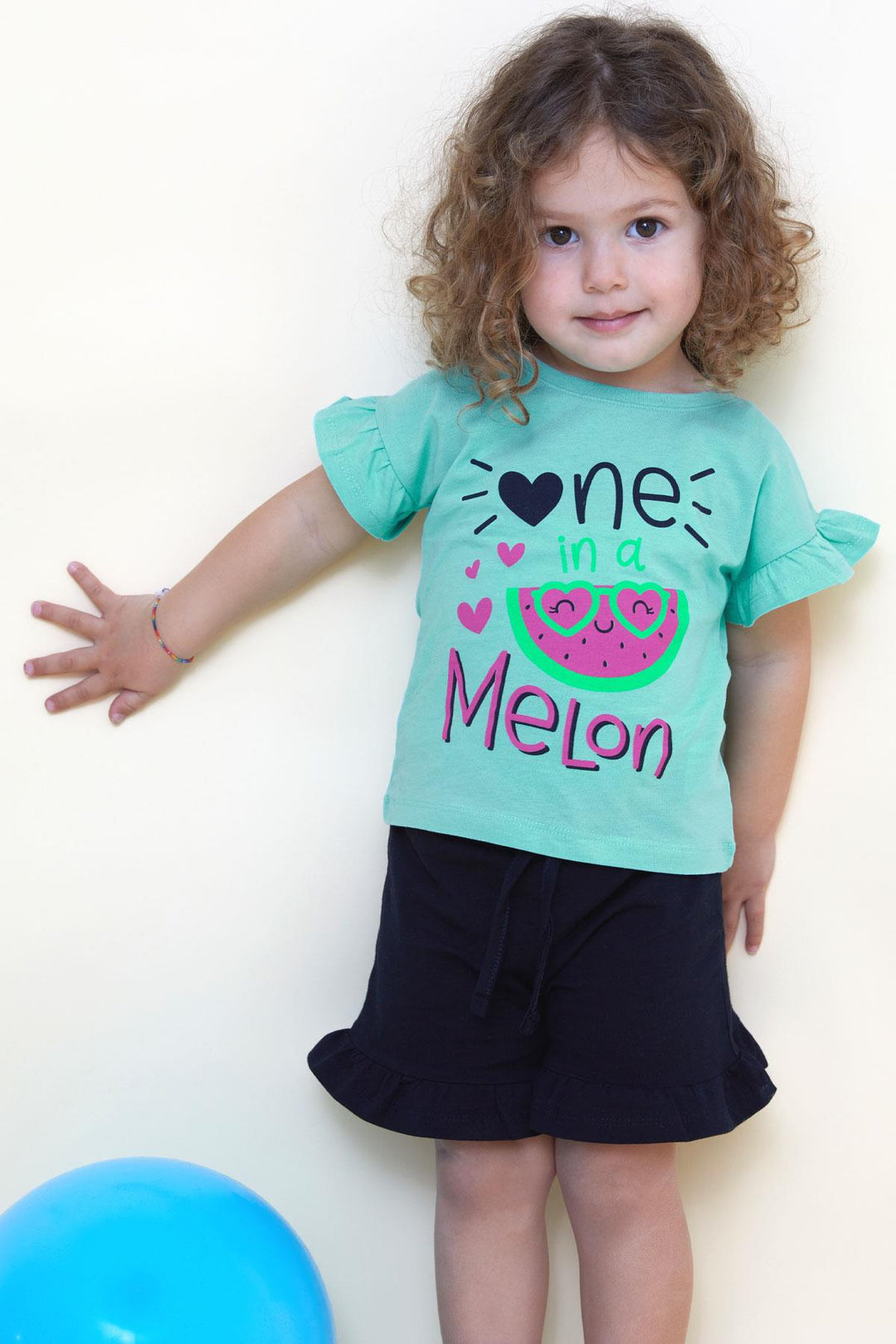 BRE Macaw Girl's Shorts Set with Cute Glasses Watermelon Printed 3-7 Years, Aqua Green - Hilversum