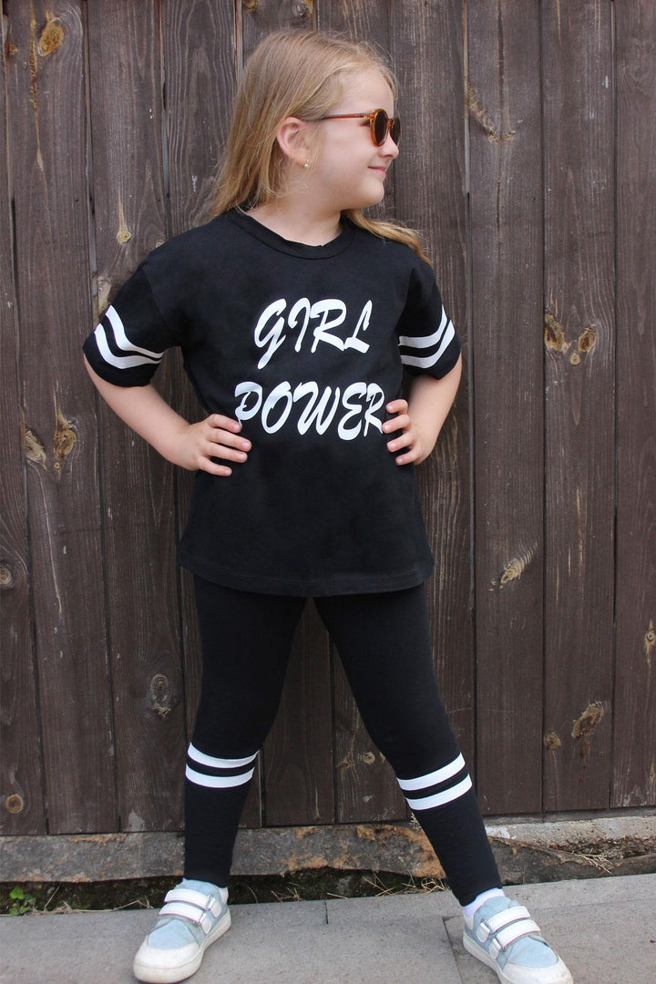 BRE Macaw Girl Child Leggings Set with Summer Print, 3-7 Years, Black - Chur