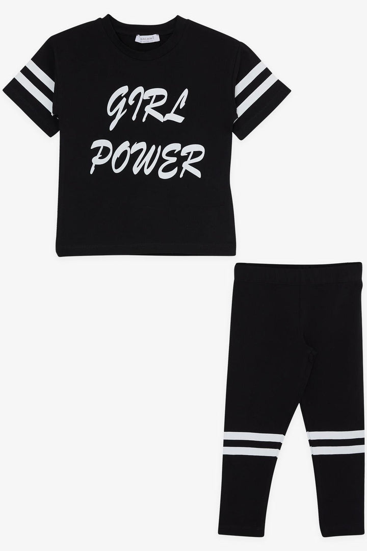 BRE Macaw Girl Child Leggings Set with Summer Print, 3-7 Years, Black - Chur