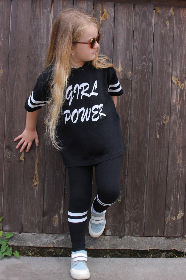 BRE Macaw Girl Child Leggings Set with Summer Print, 3-7 Years, Black - Chur