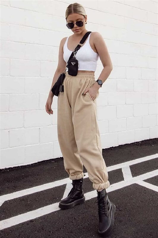 MDX Mad Girls Camel Wide Leg Elastic Waist Oversized Women's Sweatpants MG324 - Manchester
