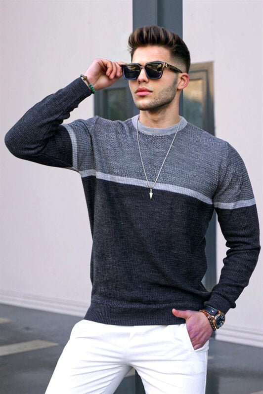 MDX Madmext Anthracite Color Block Men's Sweater 4734 - Puerto del Rosario