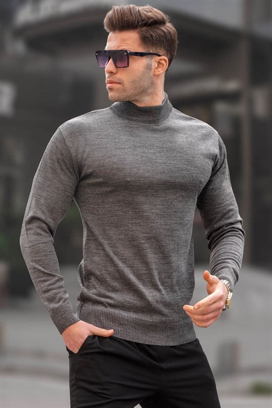 MDX Madmext Anthracite Slim Fit Half Fisherman Collar Men's Sweater 6343 - Villena